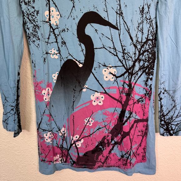 Christian Audigier Crystal Rock Top Womens Large Crane Blossom Y2K Tunic Shirt - Picture 7 of 13